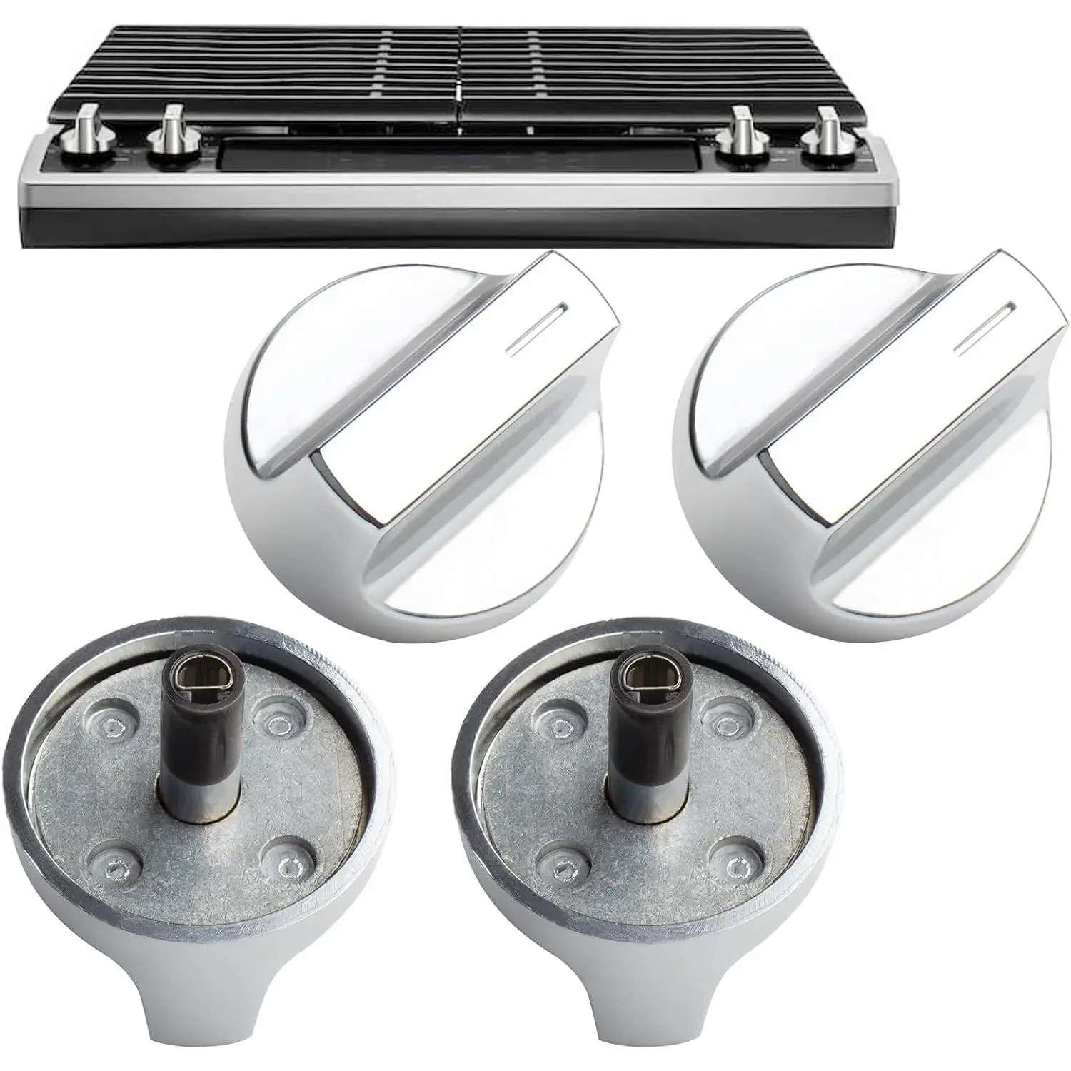 W11517334 Range Knob for Whirlpool Gas Range Stove Oven Knob WEG745H0FS0 WEG515S0FS0, 4-Pack High Heat-Resistant Knob - D Interface Stainless Steel - Easy to Install - Replace W11122869 W10850033