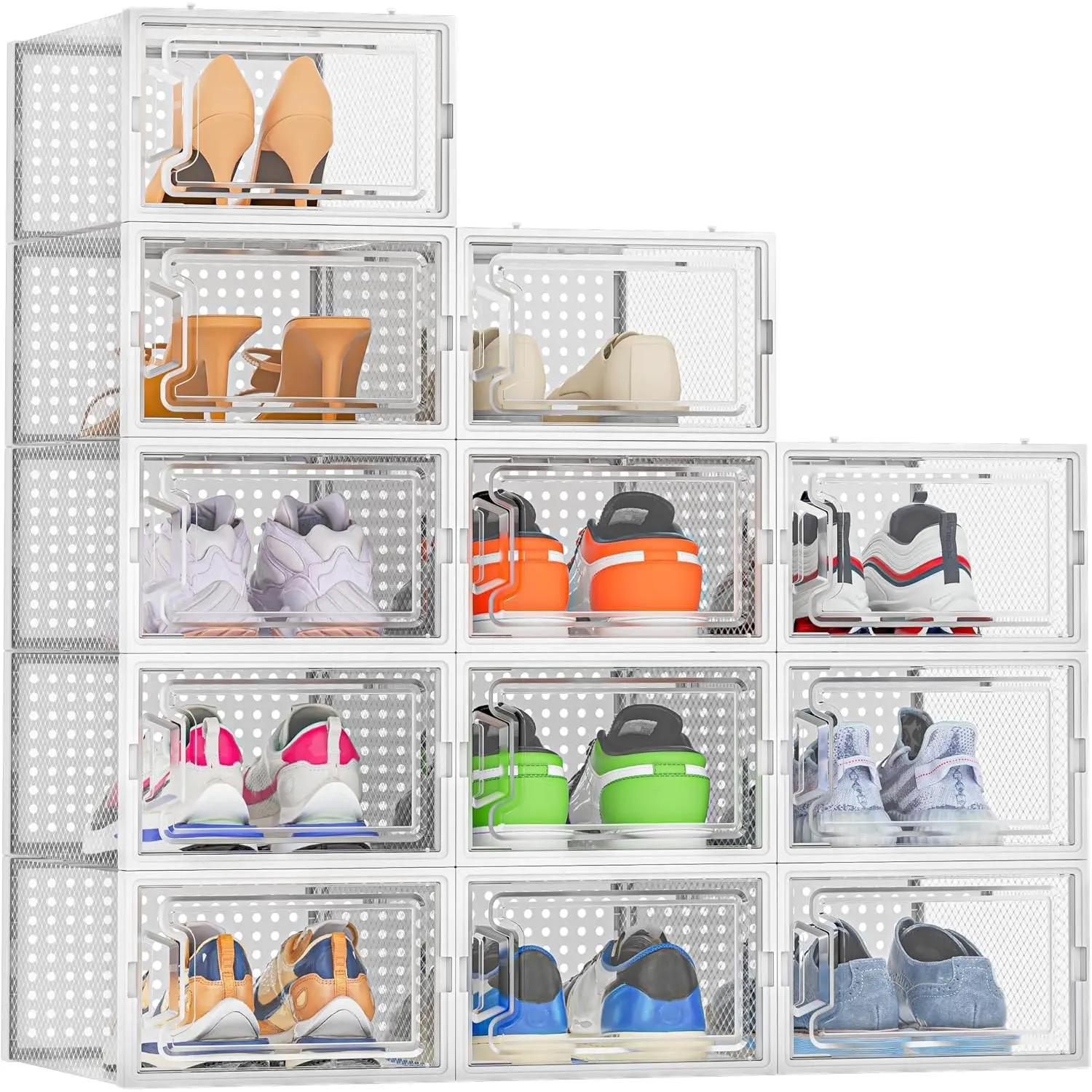 Shoe Storage, 12 Pack Shoe Organizer for Closet, Shoe Boxes Clear Plastic Stackable Shoe Containers with  for Size 10