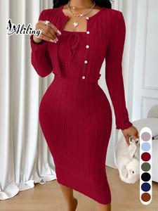aliling women's solid button front crop cardigan & ribbed bodycon dress two-piece set, casual trendy fashion cozy two piece outfits for daily outdoor wear, women clothes for spring, matching set outfit, long sleeve dresses, womenswear