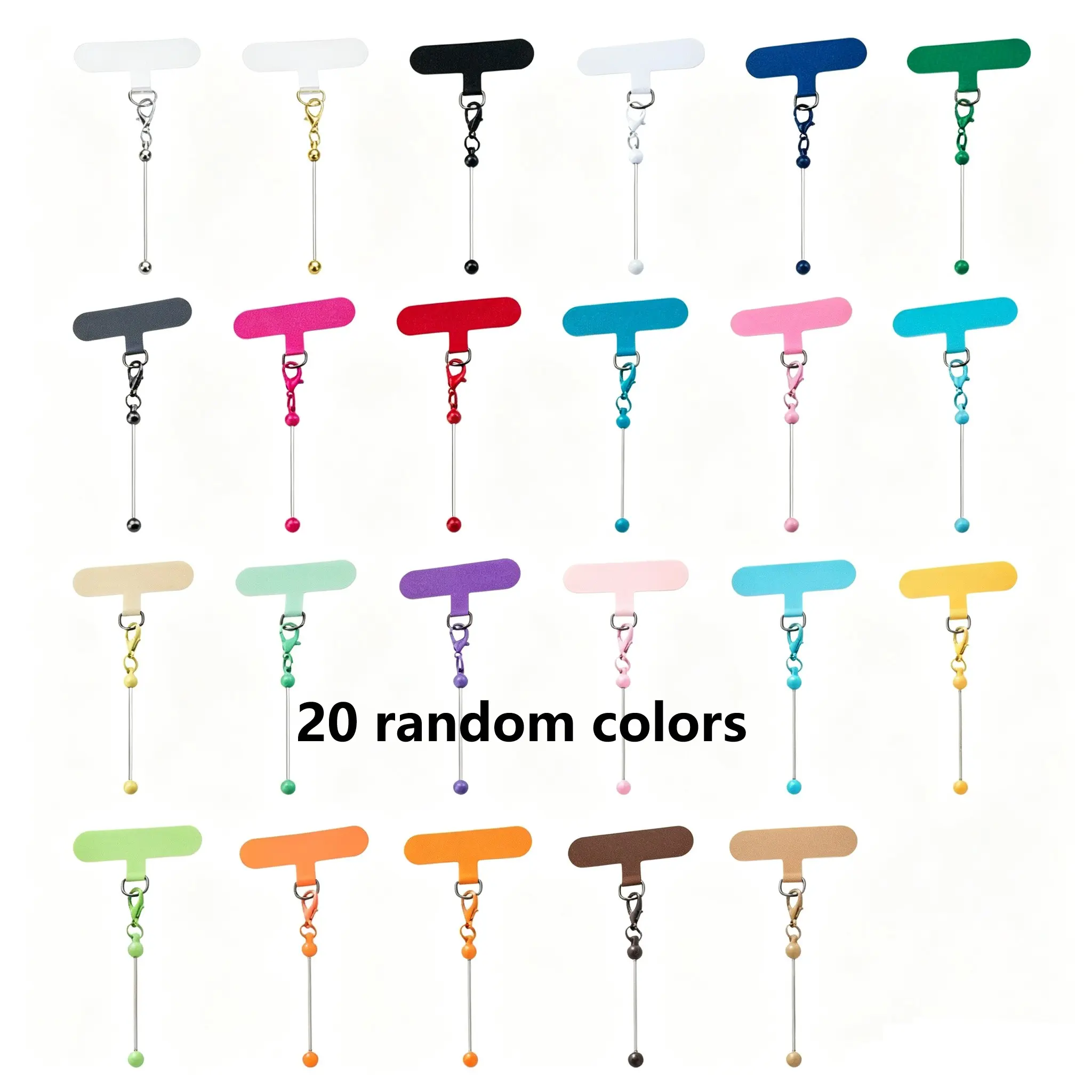 Random 20pcs Phone Bead Keychain Set, Multi-Color Phone Case Clips, Anti-Loss Bead Accessories, DIY Craft Kit, High-Aesthetic Party Gift