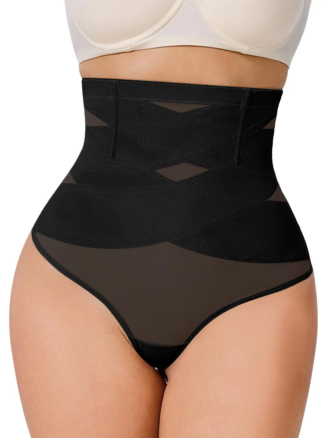 Women's High Elasticity Mesh Breathable Seamless Shapewear, Waist Cinching Thong Underwear, Lightweight Invisible High-Waisted Panties, All Seasons Casual Style