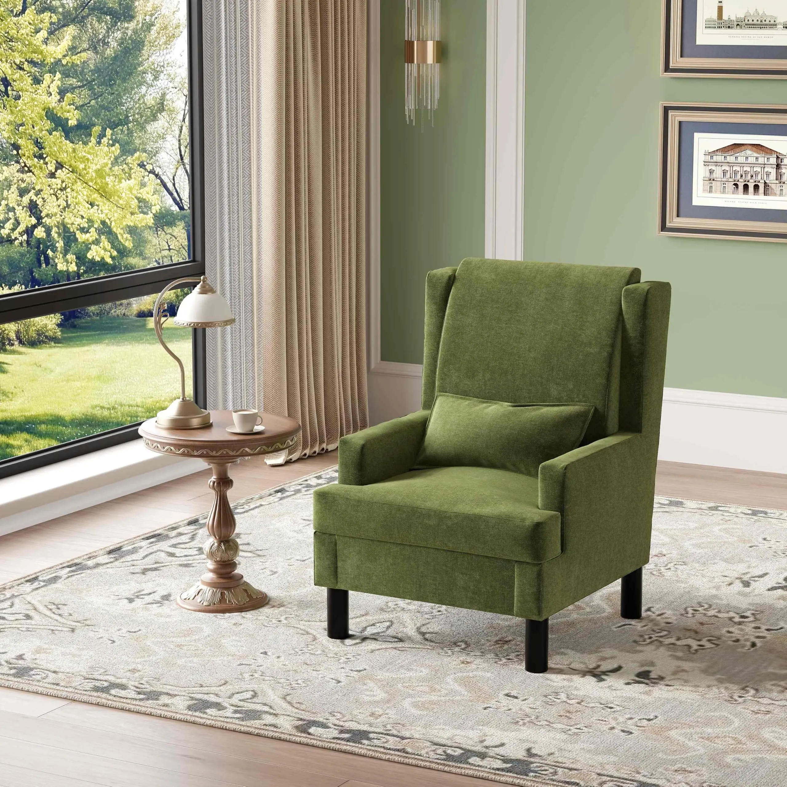 Garvee Thick Padded Chenille Armchair – Mid-Century Modern Single Lounge Chair with Pillow, Upholstered Accent Seating, Sturdy Metal Legs, Cozy for Living Room, Bedroom, Nursery, Study