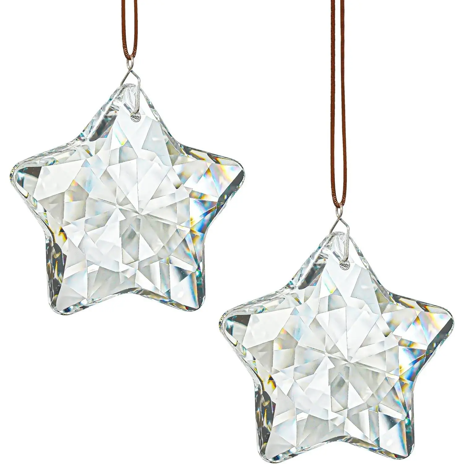 2 Pcs 2" Crystal Sun Catcher Prisms for Windows Star Chandelier Crystals Clear Hanging Crystals for Patio,Chandelier,Garden Decoration
