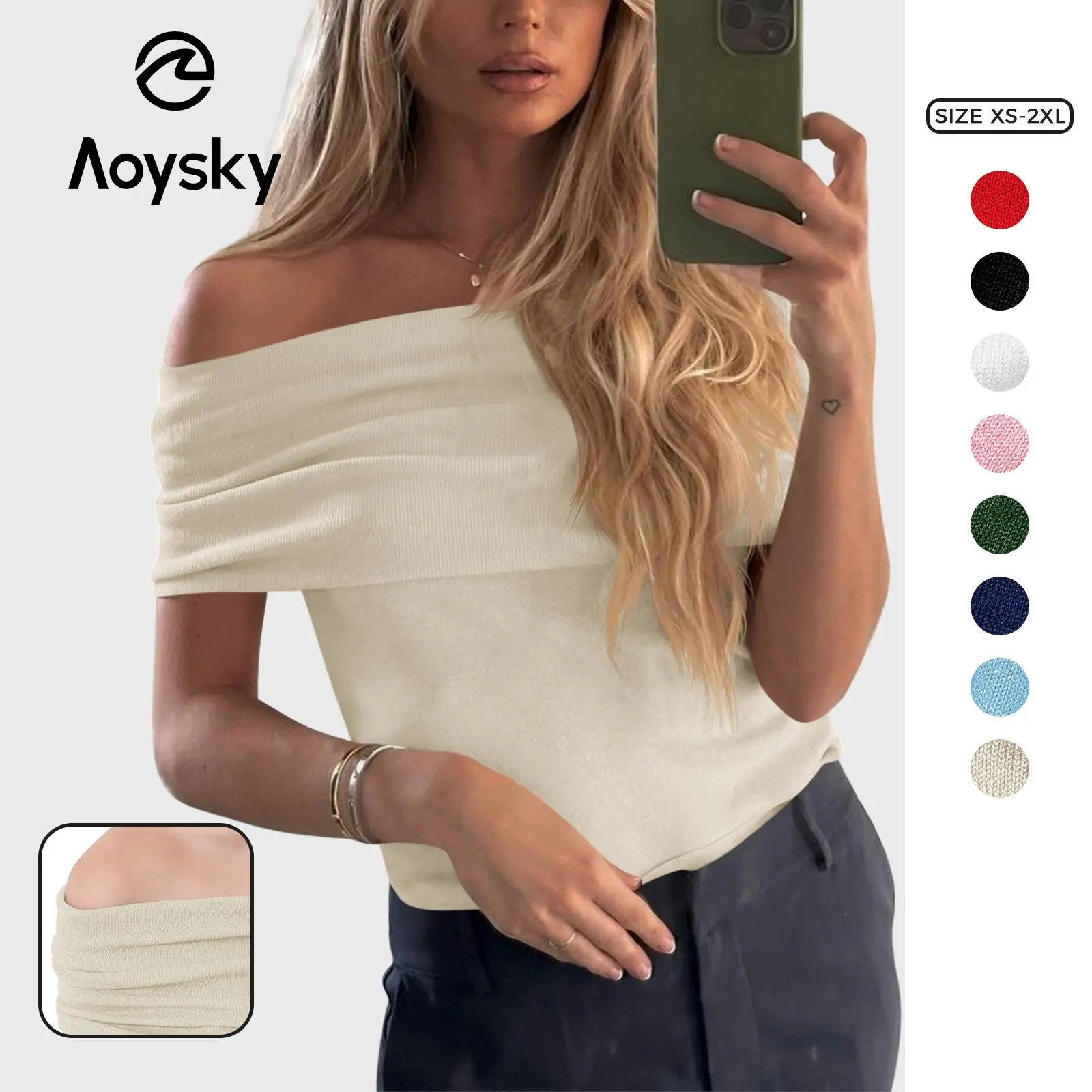 Aoysky Women's Off The Shoulder Sweaters Casual Knit Sleeveless Summer Y2K Going Out Tops Blouses