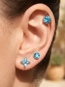 Acupressure Magnetic Clip on Earrings for Women, Alloy Blue Cubic Zirconia, Non Piercing Pressure Ear Studs, Fashion Jewelry Accessories