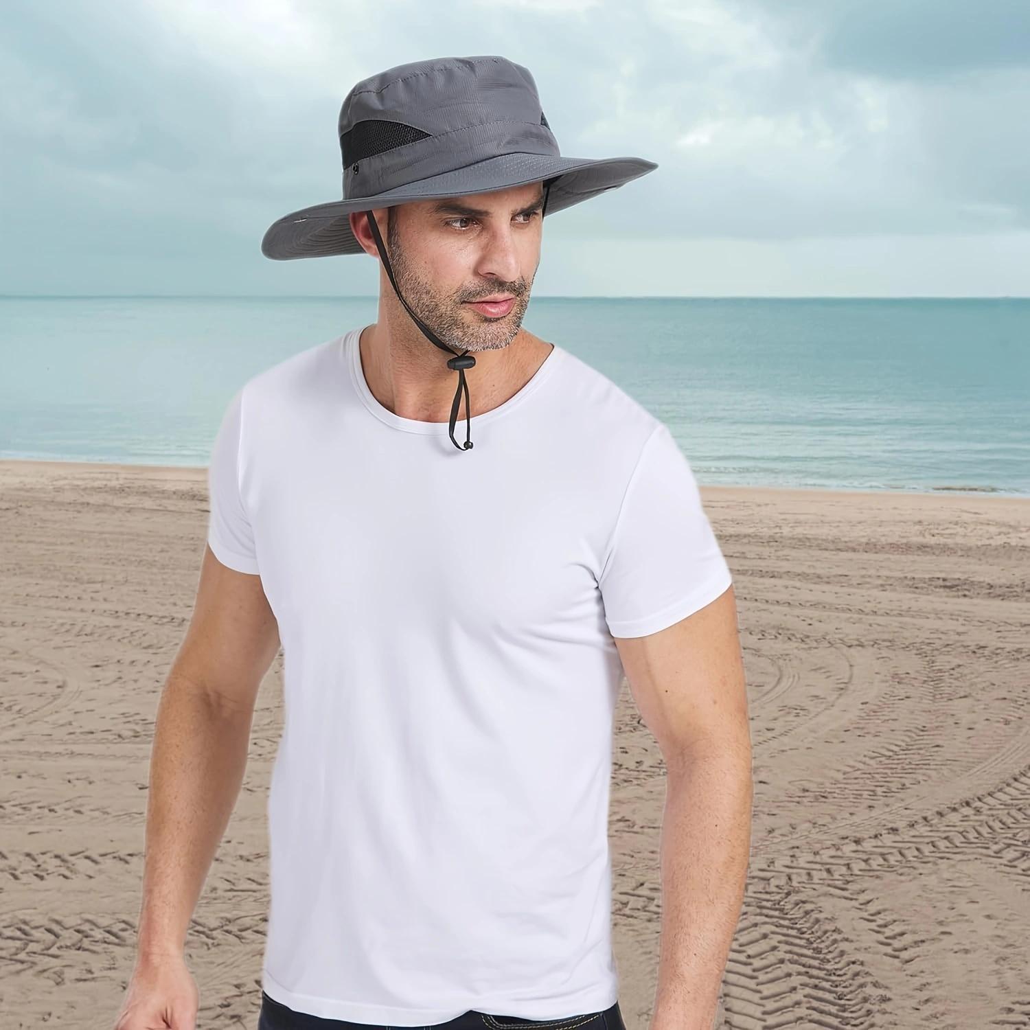 Men's Sun Hat Outdoor UPF50+ Mesh Wide Brim Bucket Safari Cap Foldable Waterproof Boonie Fishing Hats