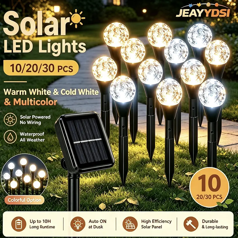 LED Solar Crystal Light - Waterproof Outdoor Garden Lighting for Driveways, Walkways, Patios, and Lawns - Warm Light - 10/20/30 LED Lights - IP65 Lawn Fixture - Easy Installation - 8 Lighting Modes - Energy-Saving Decorative Pathway Lights