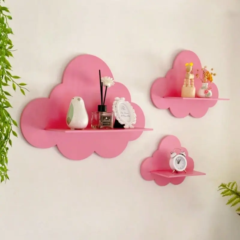 Bohemian Wave & Cloud Shaped Wall Mount Shelf, Wooden Wall Storage Rack, Wall Mounted Organizer, Room Accessories, Featured with simple wave and cloud design, ideal for girls' room, perfect for books and modern decorations