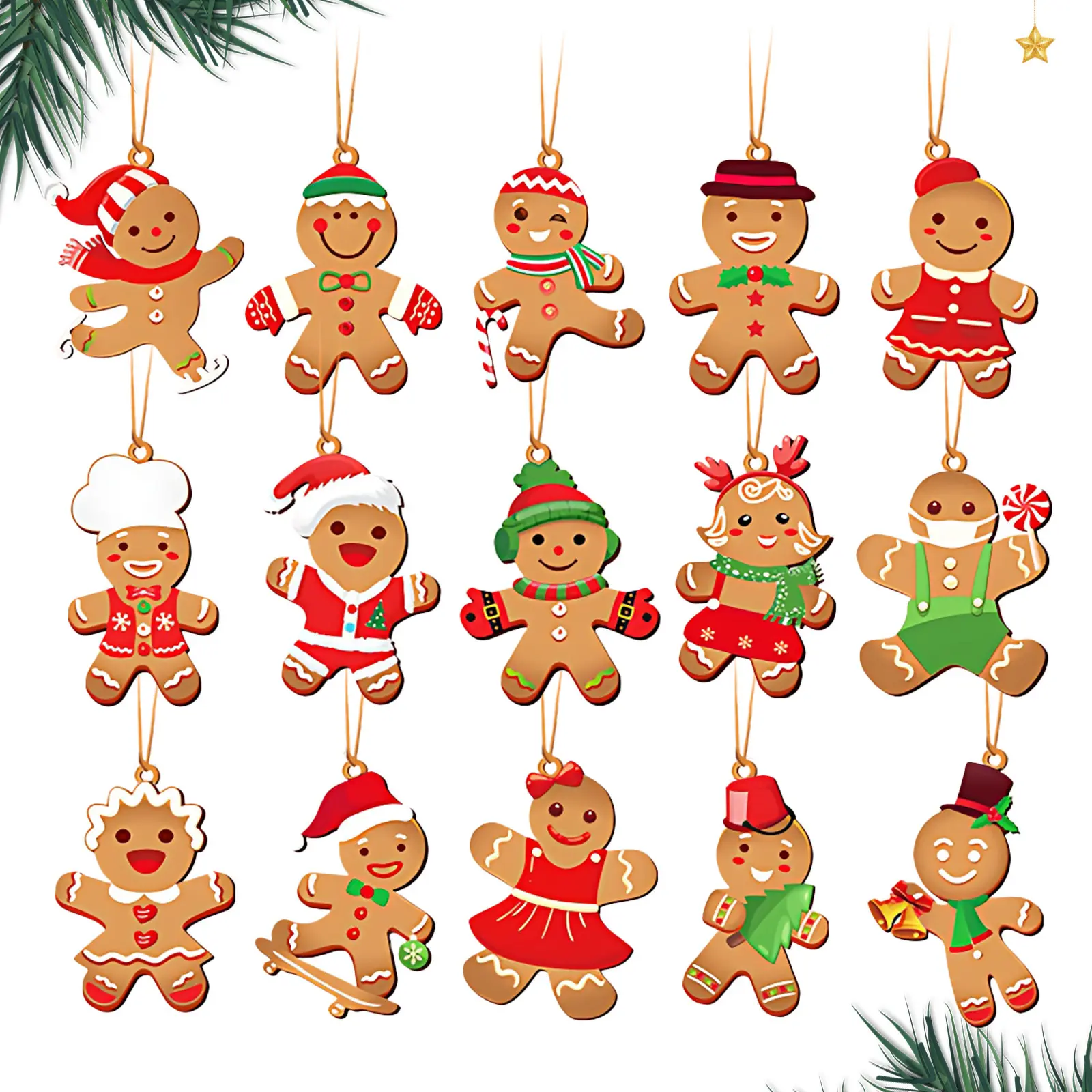 15/30/45 Piece Gingerbread Man Christmas Tree Decorations, Wooden Kitchen & Baking Ornaments, Festive Party & Classroom Decoration