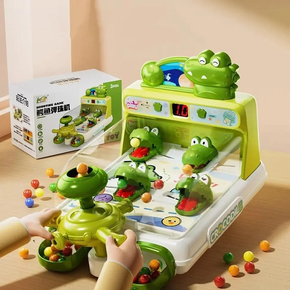 Unisex Plastic Electric Crocodile Pinball Shooting Machine 1 Set - Classic Novelty Stress Relief Toy, Educational Puzzle & Observation Game for 12+ Years, Nitrosamine-Free, Requires 4*AA Batteries, Marble Table Compatible, Color Box Included