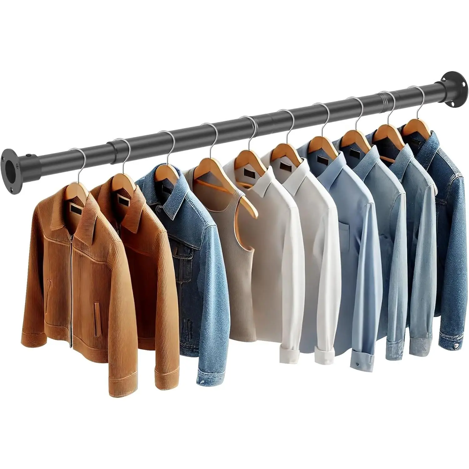 Adjustable 35-125 Inch 1.3"Diameter Heavy Duty Closet Rod for Hanging Clothes Simple Versatile Closet Bar