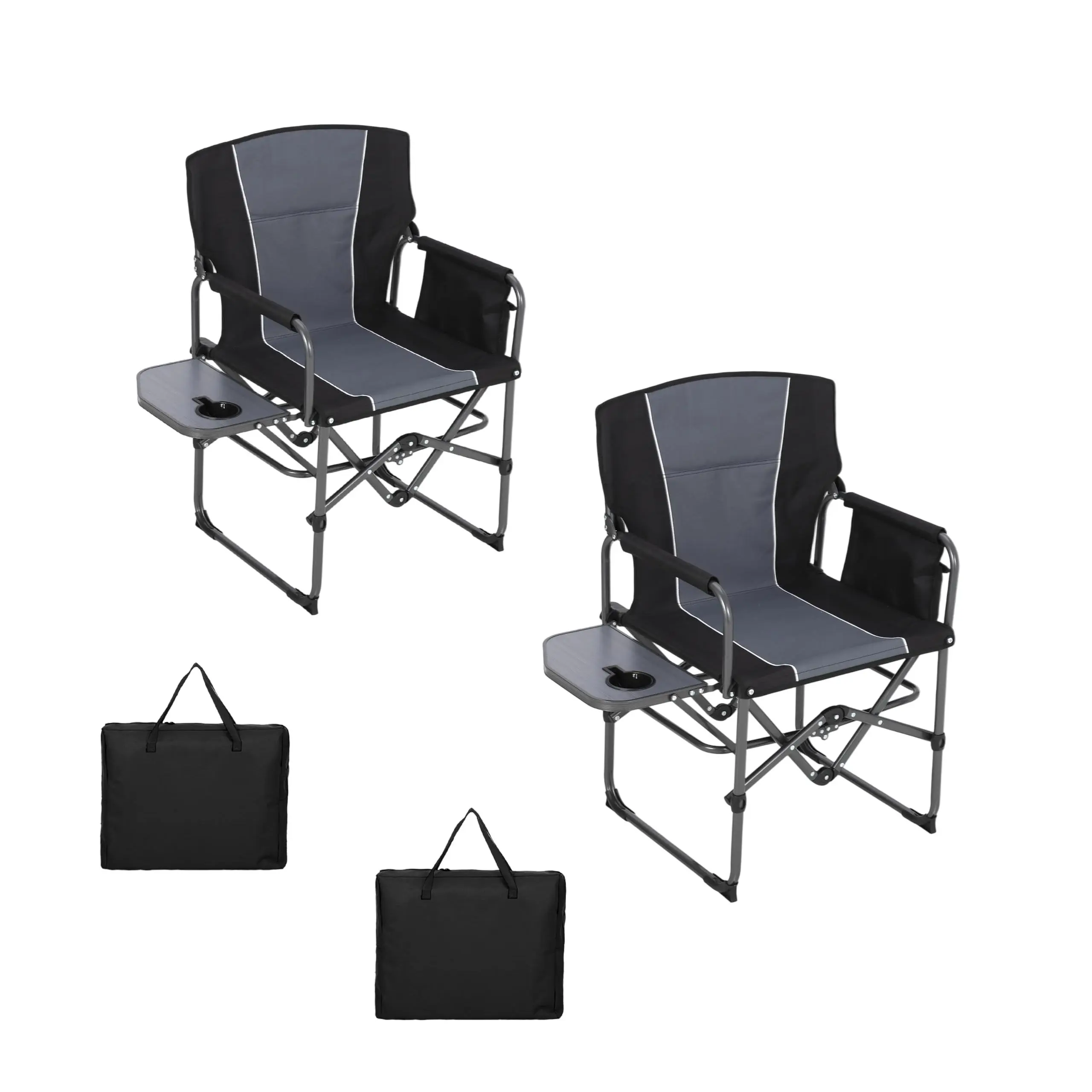 Set of 2 Foldable Director Chairs with Side Pockets and Foldable Backrest, Portable Lightweight Aluminum Makeup Artist Chair for Camping, Events and Studio