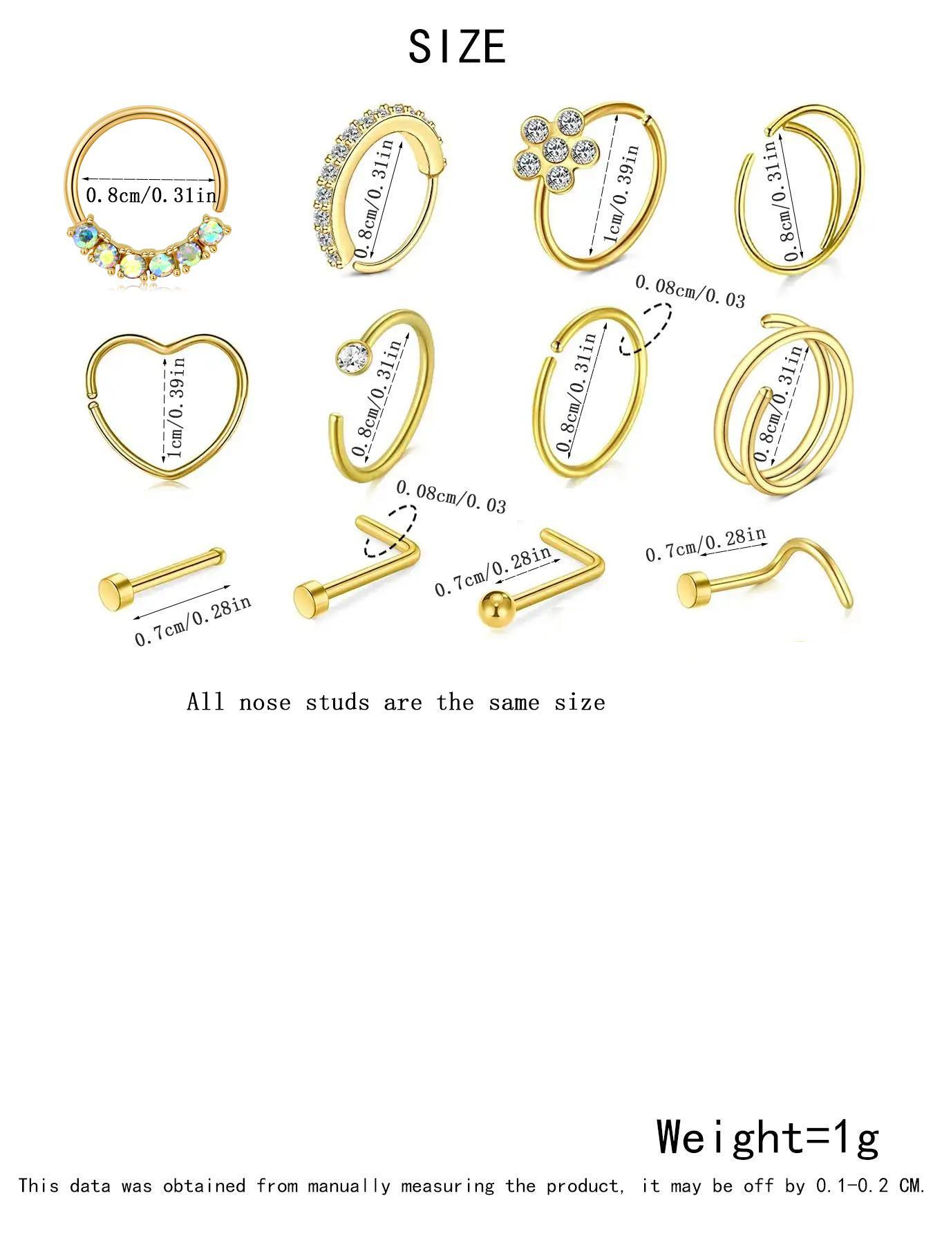 2024 New Rhinestone Inlaid Flower Decor Cute Nose Ring As Gift, Luxury Jewelry, Stainless Steel Heart Decor Body Nose Piercings Jewelry for Women & Men, Fashion Summer Jewelry for Party, Spiral Nose Ring, Nose Rings Hoops