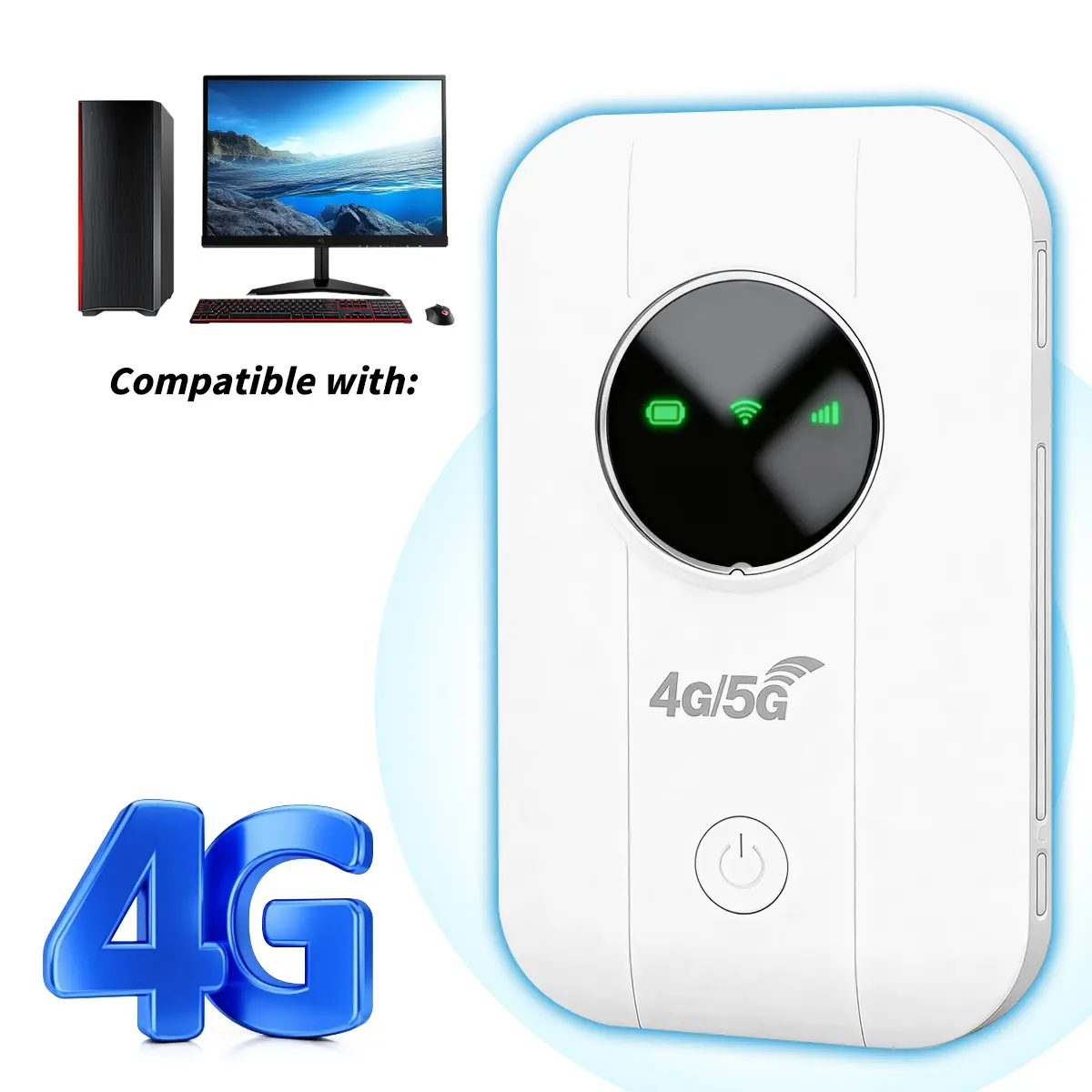 5G/4G LTE Mobile Hotspot, 300Mbps High Speed Portable WiFi Router for Travel, RV, Camping, Business, Supports 10+ Device Connections, Type-C Recharge Pocket WiFi, LED Display, WP2 Secure Network, Compatible with Main EU Countries