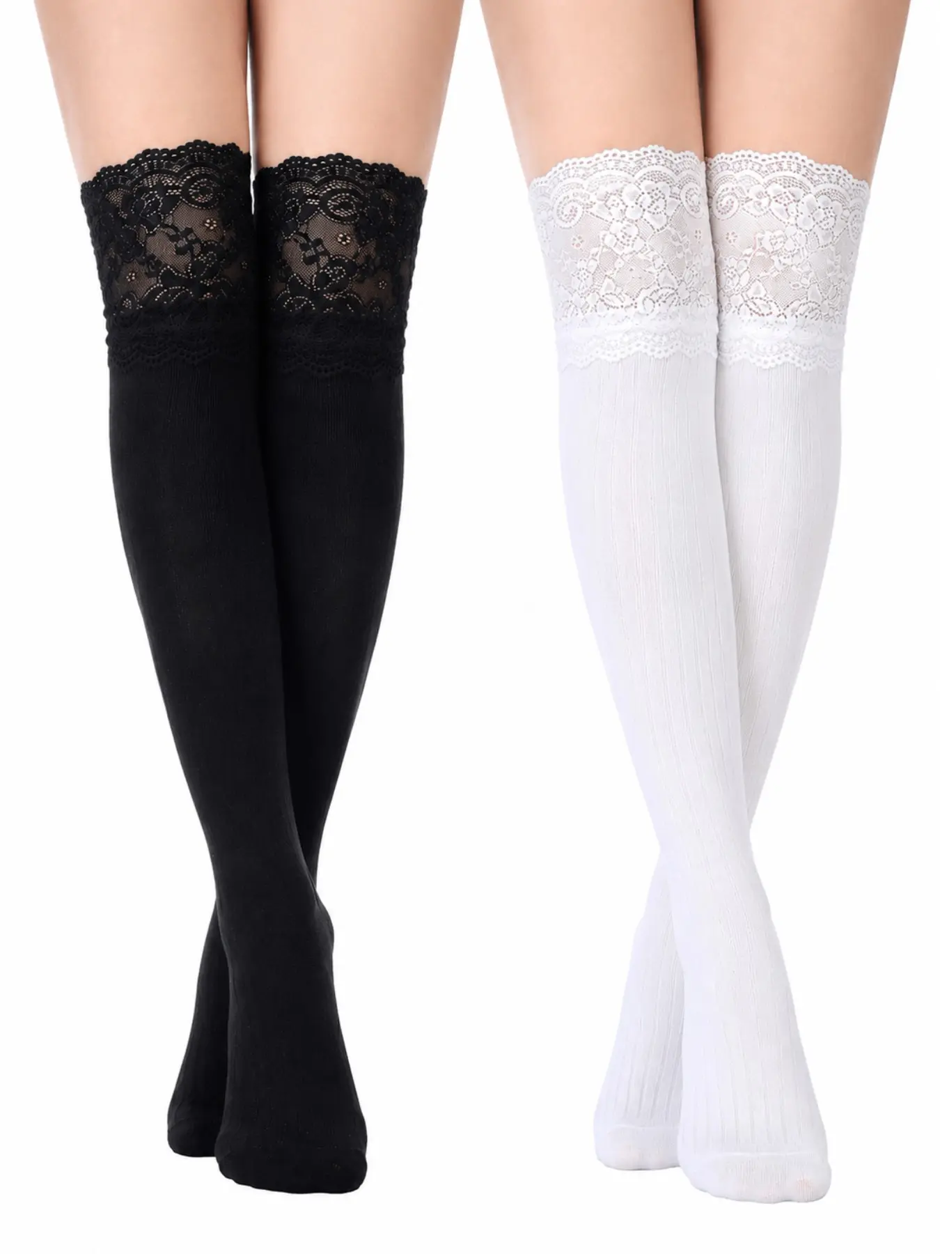2 Pairs Women's Knee-High Lace Socks Soft Cozy Long Boot Stocks Knee High Stockings Long Y2K Stockings for Autume and Winter