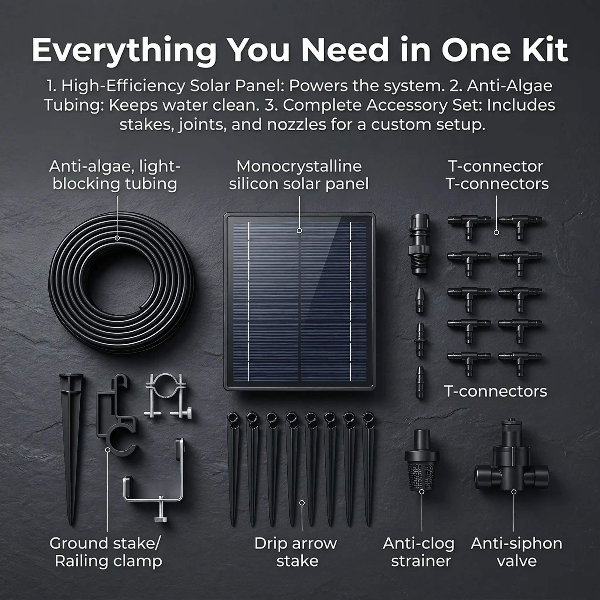 Solar Powered Automatic Drip Irrigation Kit |   DIY Self Watering System for 15 Potted Plants |   Smart 12 Timer Modes Plant Waterer for Indoor Outdoor Garden, Patio, Balcony & Greenhouse