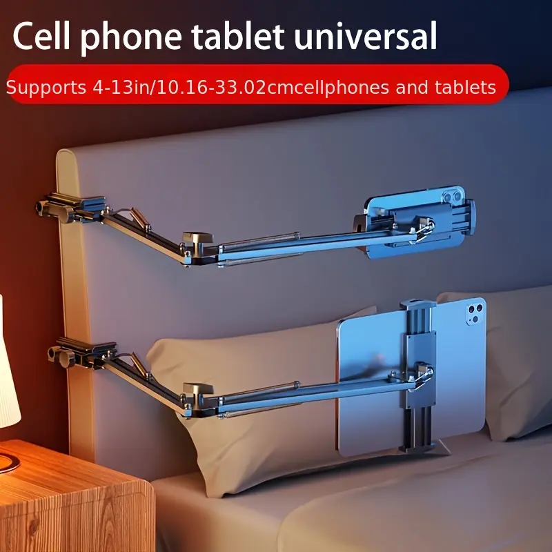 Adjustable Long Arm Tablet Stand, Universal 4-13 Inch Phone Holder with Bedside Clamp, Mechanical Cantilever Mount Compatible with iPad, Smartphones and Tablets for Bed, Desk and Table