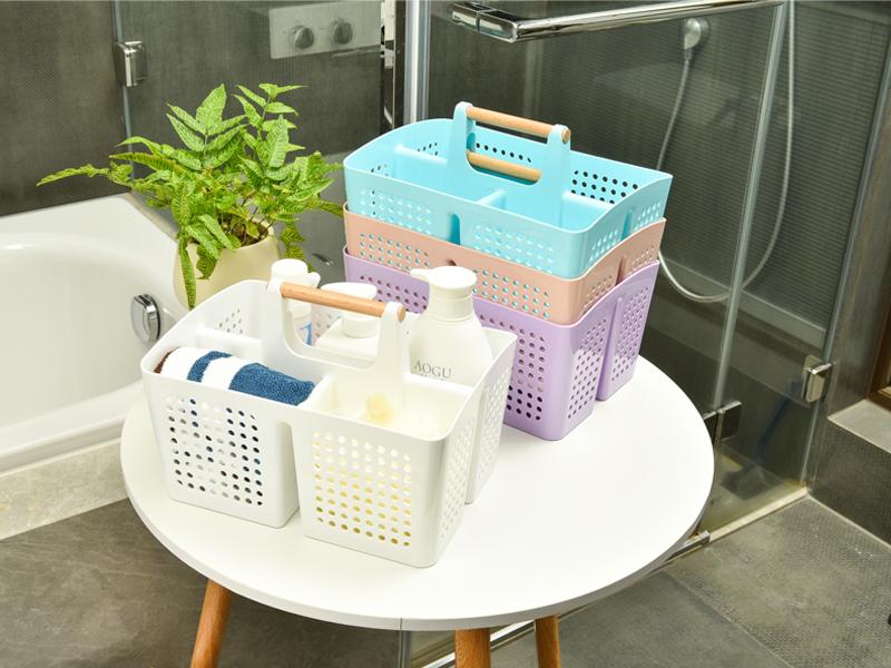 PLL Portable Shower Caddy Basket with Compartments, Plastic Divided Cleaning Caddy Organizer Storage Tote with Handle for Bathroom, College, Dorm Room Essentials, Black