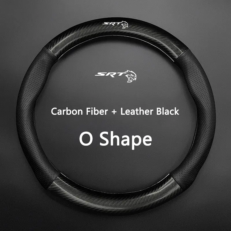 38cm High Quality Car Anti-Slip Steering Wheel Cover Carbon Fiber Leather Booster Cover For SRT 4 6 8 10 for Dodge Ram 1500 Dart SRT Journey Auto Interior Accessories
