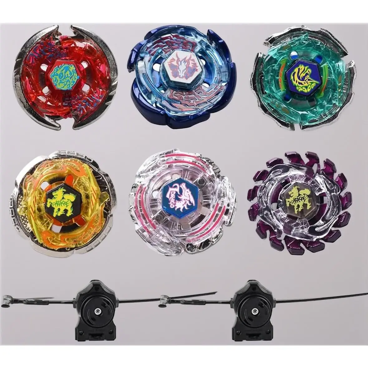 6-Pack Beyblade Burst Gyro Battle Tops – Metal Fusion Spinning Top Starter Set with Stickers & 2 Launchers for Kids, Boys, Girls & Collectors