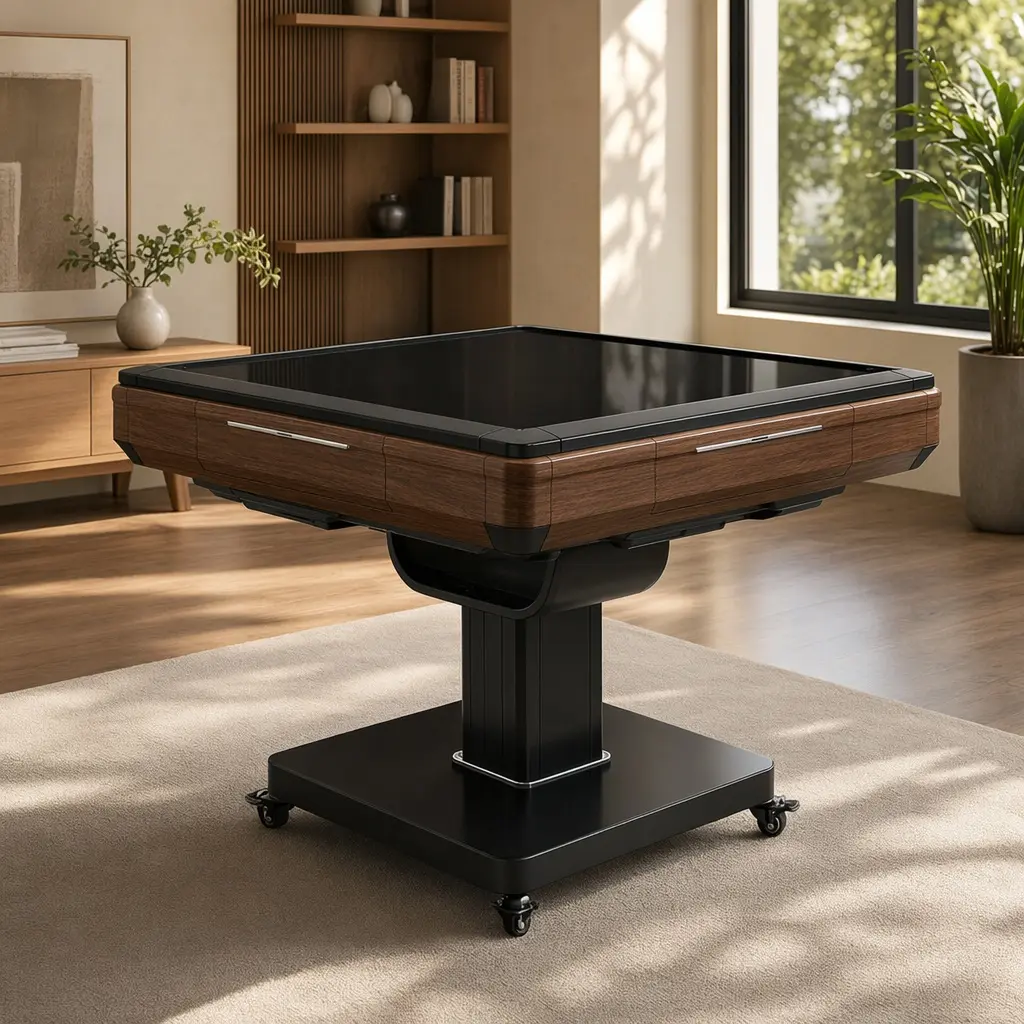 ARCH Portable Foldable Automatic Mahjong Table with Wheels, Ultra-Thin Space-Saving, 42mm Numbered Tiles (Chinese & American Styles), 2 Sets Magnetic Tiles, Hard Cover, Quiet Shuffle, 110V, Brown, for Home Game Room, Wood, Carbon Steel, Game Rooms