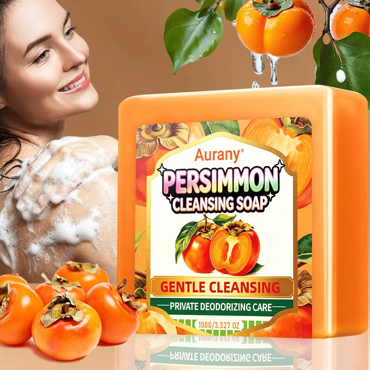 Persimmon Soap, Deodorizing Persimmon Soap, Persimmon Bar Soap, Body Cleansing Soap ，Gentle Cleansing With Plant-Based Ingredients! Moisturizes & Rinses Easily, Non-Sticky & Refreshing – Perfect For All Skin Types!