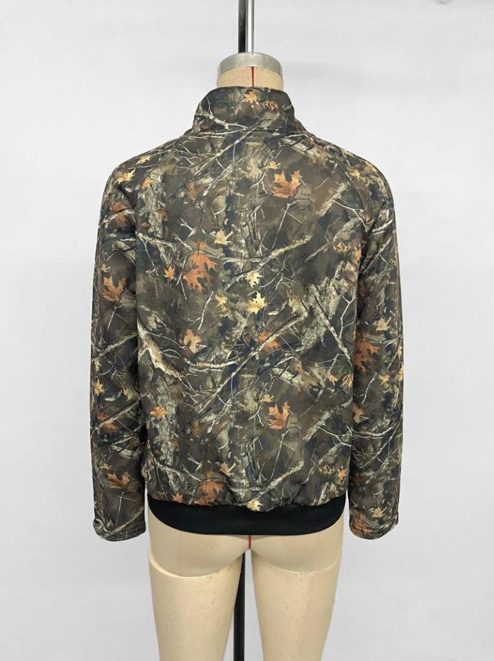 2025 Autumn New Casual Daily Camouflage Maple Leaf Floral Print Pullover Sweatshirt for Women