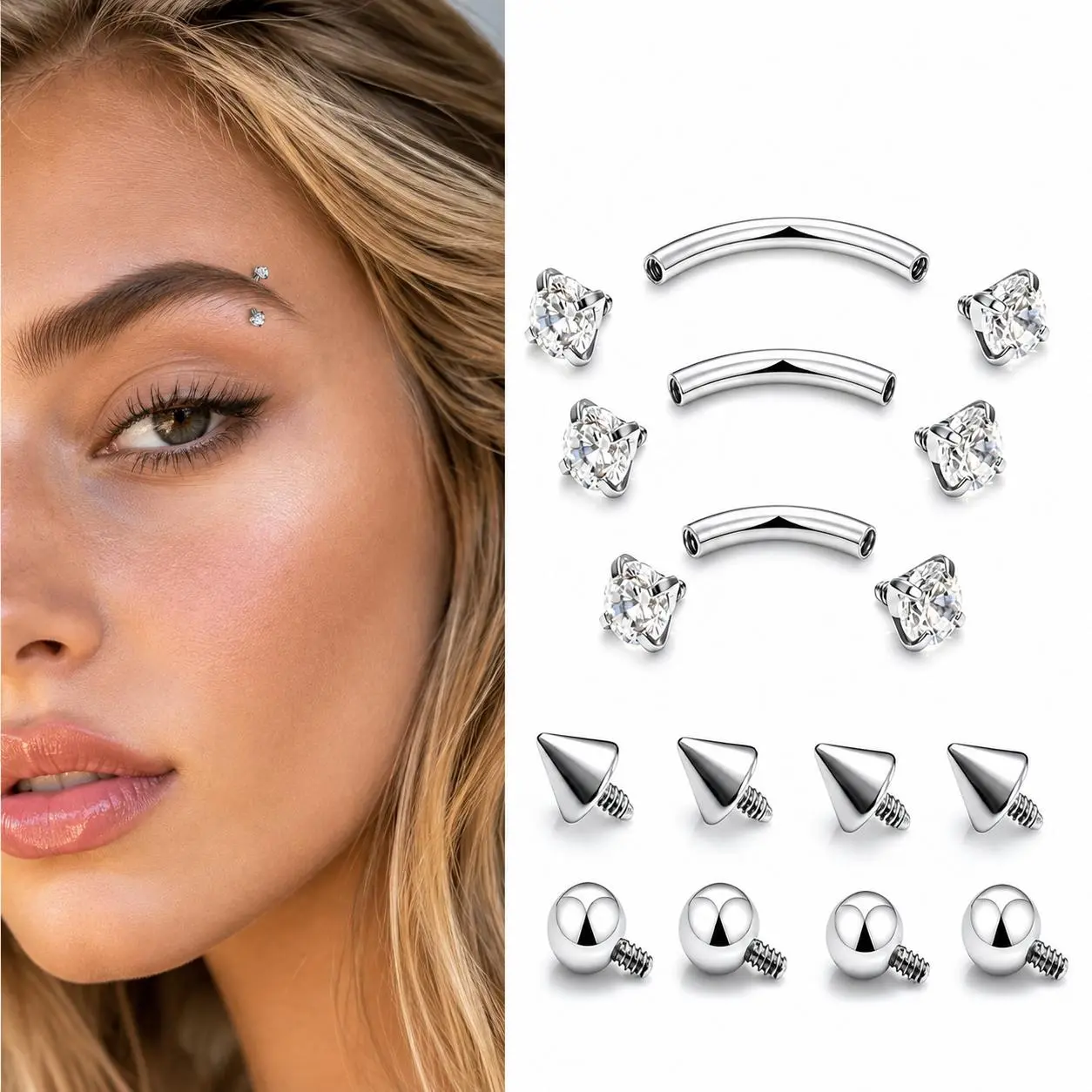 Surgical‑Steel Internal Thread Curved Barbell Piercing Jewelry Set, 16G Gauge 6mm/8mm/10mm Multi‑Use Tiny Rings for Eyebrow, Vertical Labret Lip, Ear Rook, Belly Button, Unisex Body Piercing Accessories for Women & Men