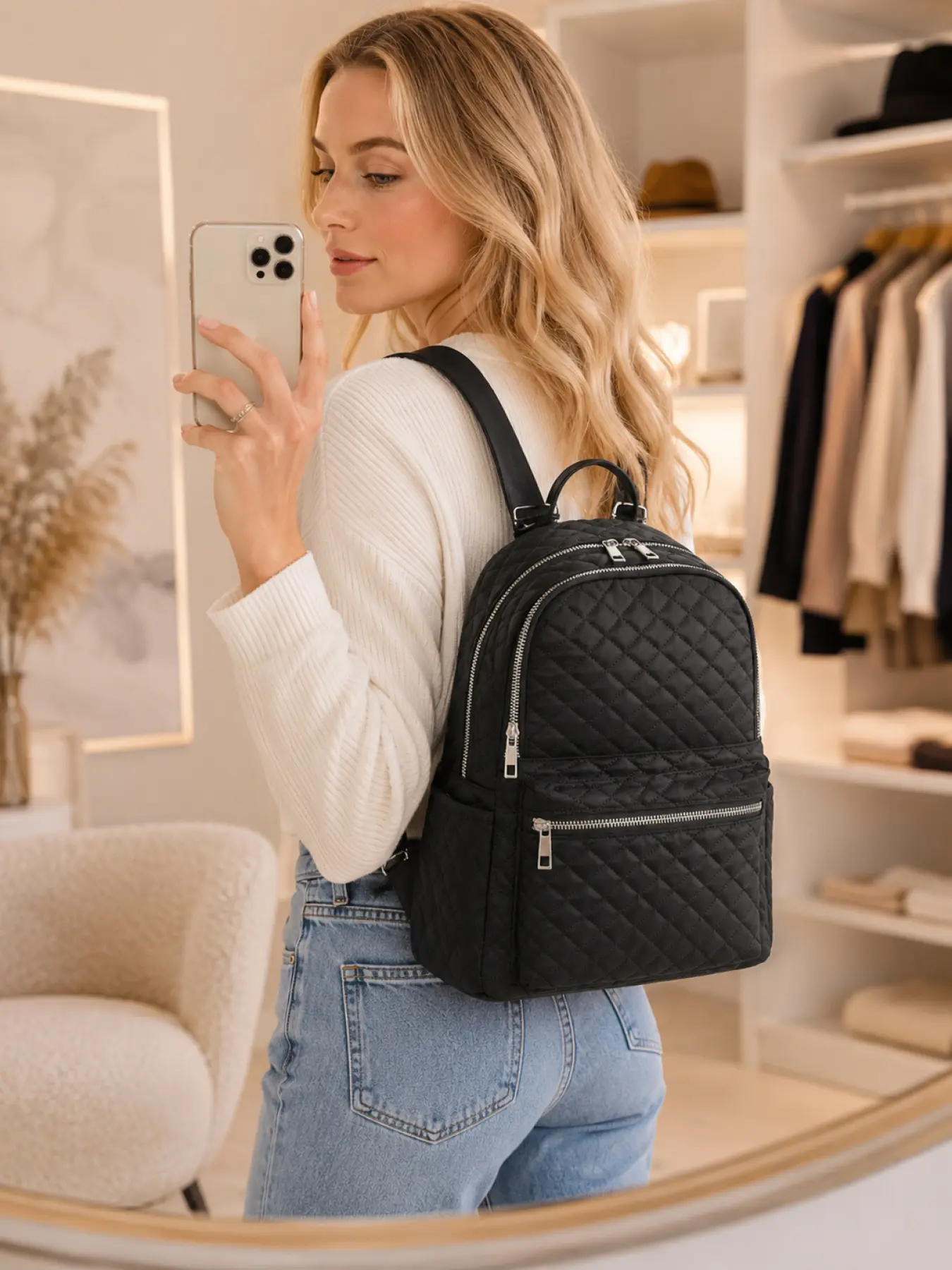 Large Capacity Quilted Laptop Backpack Women Lightweight Travel Daypack Casual with Multiple Storage Compartments Comfortable Shoulder Straps Perfect for Work School Vacation Travel Essentials Christmas Birthday Gift for Mom Wife Girlfrie, Backpacks Women