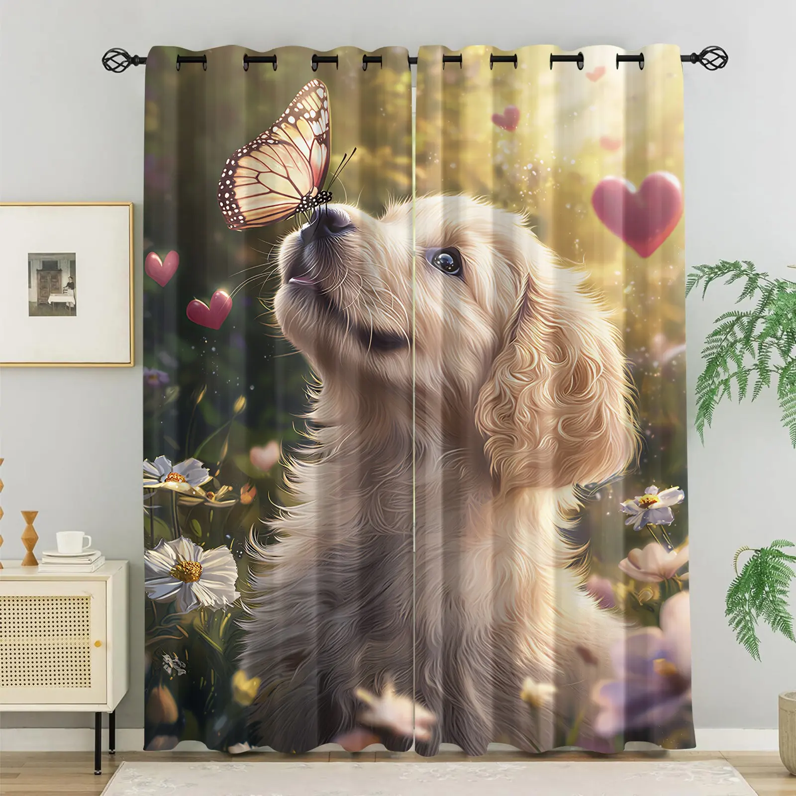 2Pcs Oil Painting Dog Blackout Curtains, Creative and Fun Prints, Smooth, Drapey, and Wrinkle-Resistant Fabric, Easy to Install and Maintain, Insulates Against Heat and Blocks UV Rays, Versatile Fabric Room Divider Curtains for Homes, Dorms, and Hotels