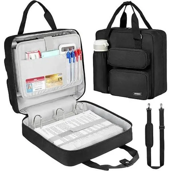 ZIOZERTT Portable 3-Ring Zipper Binder with Transparent Ita Window, 2-Inch Ring, 500+ Sheets Capacity, Removable Board, 13" Laptop Fit, Shoulder Strap for School, Foldable Organizer for Electronics Files Valuables