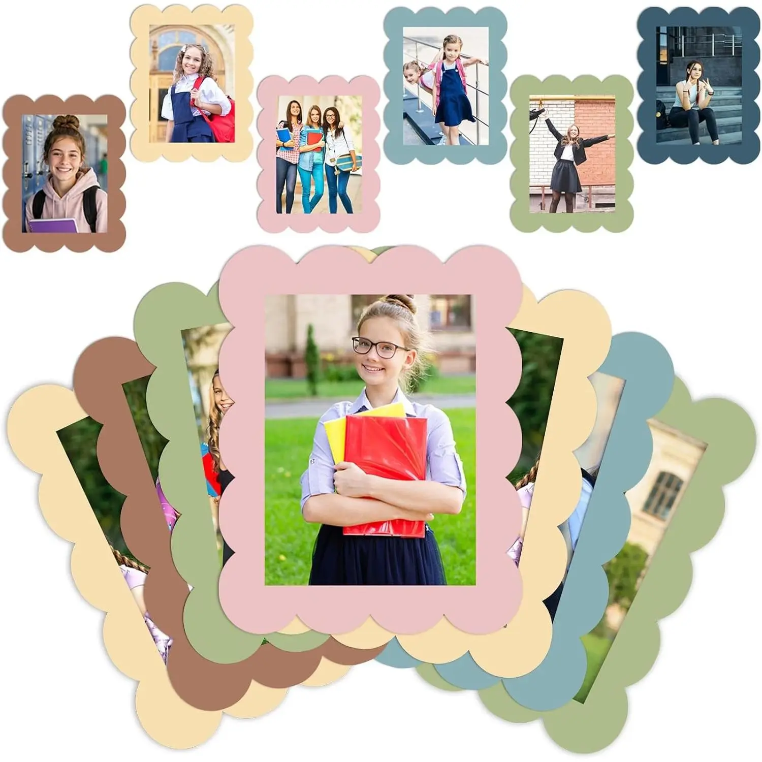 12 PCS 4x6 Inch Scalloped Boho Magnetic Picture Frames for Refrigerator, Decorative Magnet Photo Holders for Home, Back to School Classroom, Office & Kitchen Decor