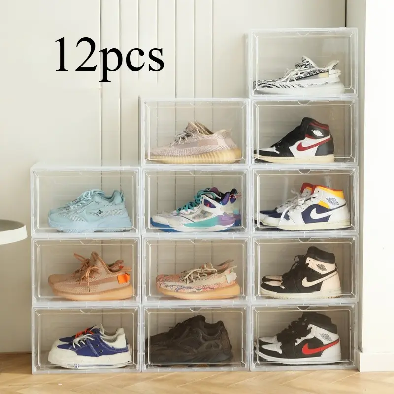 New side open transparent basketball shoe box, acrylic magnetic suction foldable flip cover storage shoe box shoe storage box