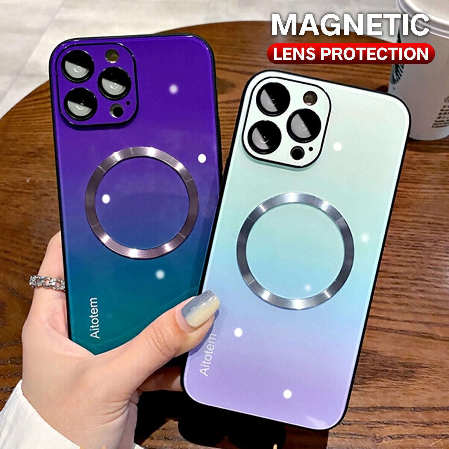 OREKROY【Freeship】Magnetic Gradient Case with Full Camera Lens Protector For iPhone 16 15 14 13 12 Pro Max,Compatible with MagSafe Wireless Charging,Scratch Resistant Gradient Glass Hard Back Cover