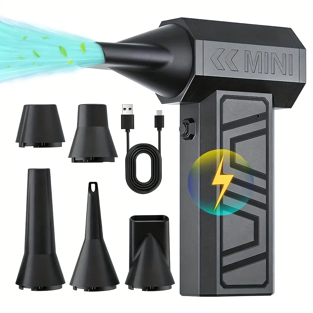 4-Speed Adjustable Turbo Blow Jet Fan 130000RPM, Electric Air Duster & Cleaning Tool, 5 Outlet Nozzles Included, USB Rechargeable, Battery Powered Blower, Handheld Portable Blower, Handheld Cordless Blower for Car, Computer Keyboard, Dust Cleaning