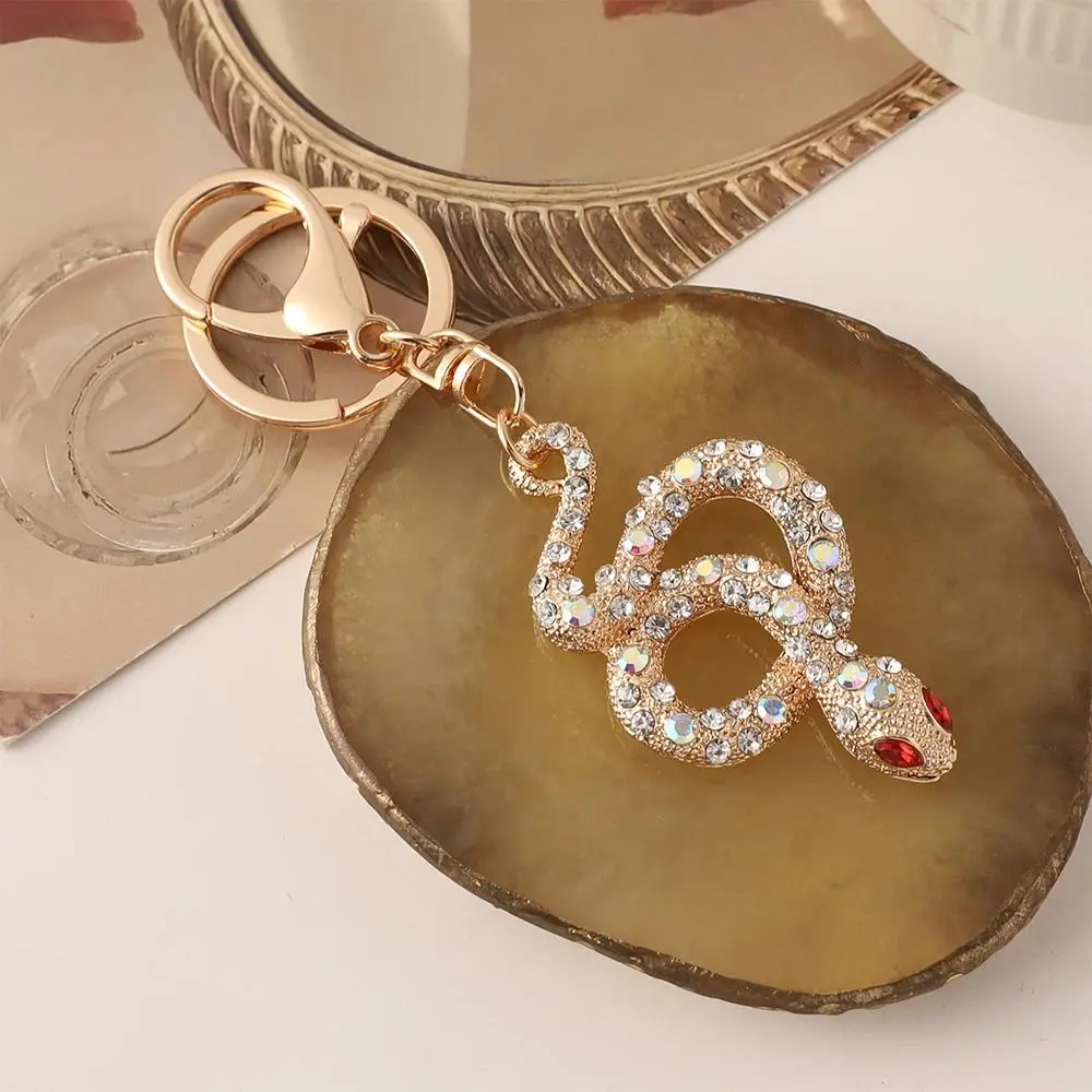 Women's Snake Bag Charm Keychain Red Crystal Rhinestone Sparkly Purse Car Key Ring Accessories Gift