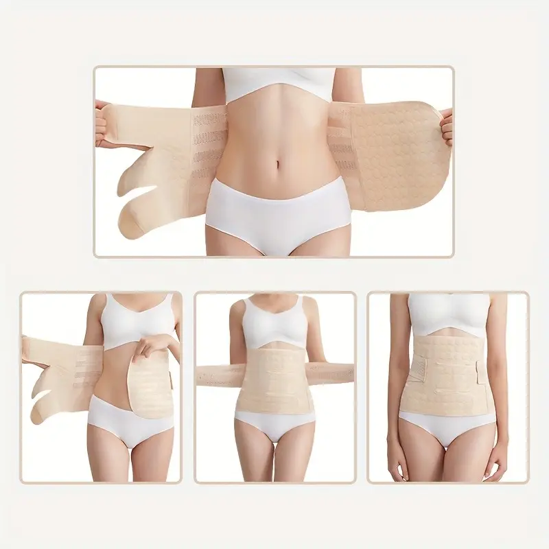 Postpartum Abdominal Control Belt, Adjustable Beige Waist Trainer With Velcro, Body Shaper & Maternity Belly Support Belt For Moms, Postpartum Shapewear Belt, Postpartum Belly Band
