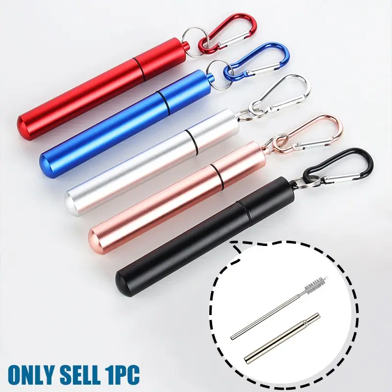 Portable Retractable Three-section Design Straw, 1 Count Reusable Stainless Steel Drinking Straw with Cleaning Brush & Organizer, Drinkware Accessories for Outdoor Travel