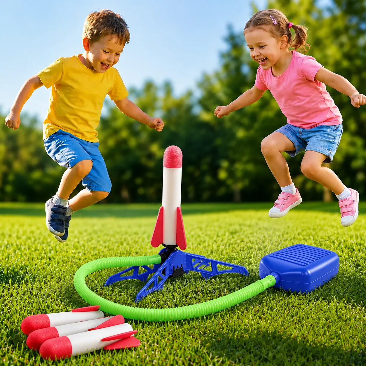 Kids Outdoor Rocket Launcher Toy – Foot Stomp Flying Rocket with Ejection Launch – Safe Interactive STEM Outdoor Toy for Boys & Girls – Easter Halloween Christmas Gift
