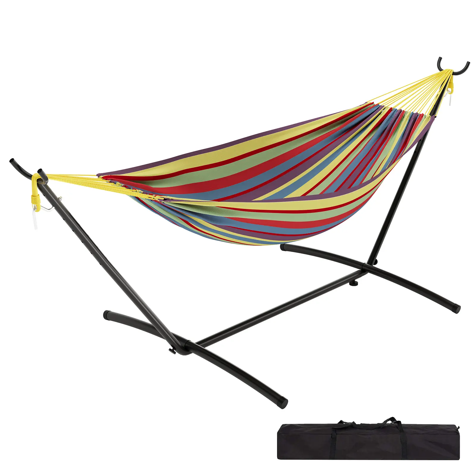 Double Hammock with Stand, 2 Person Heavy Duty Outdoor Hammock – 450IB Capacity, Portable Hammock with Space-Saving Steel Frame & Carrying Case, Easy Setup for Backyard,Camping,Beach