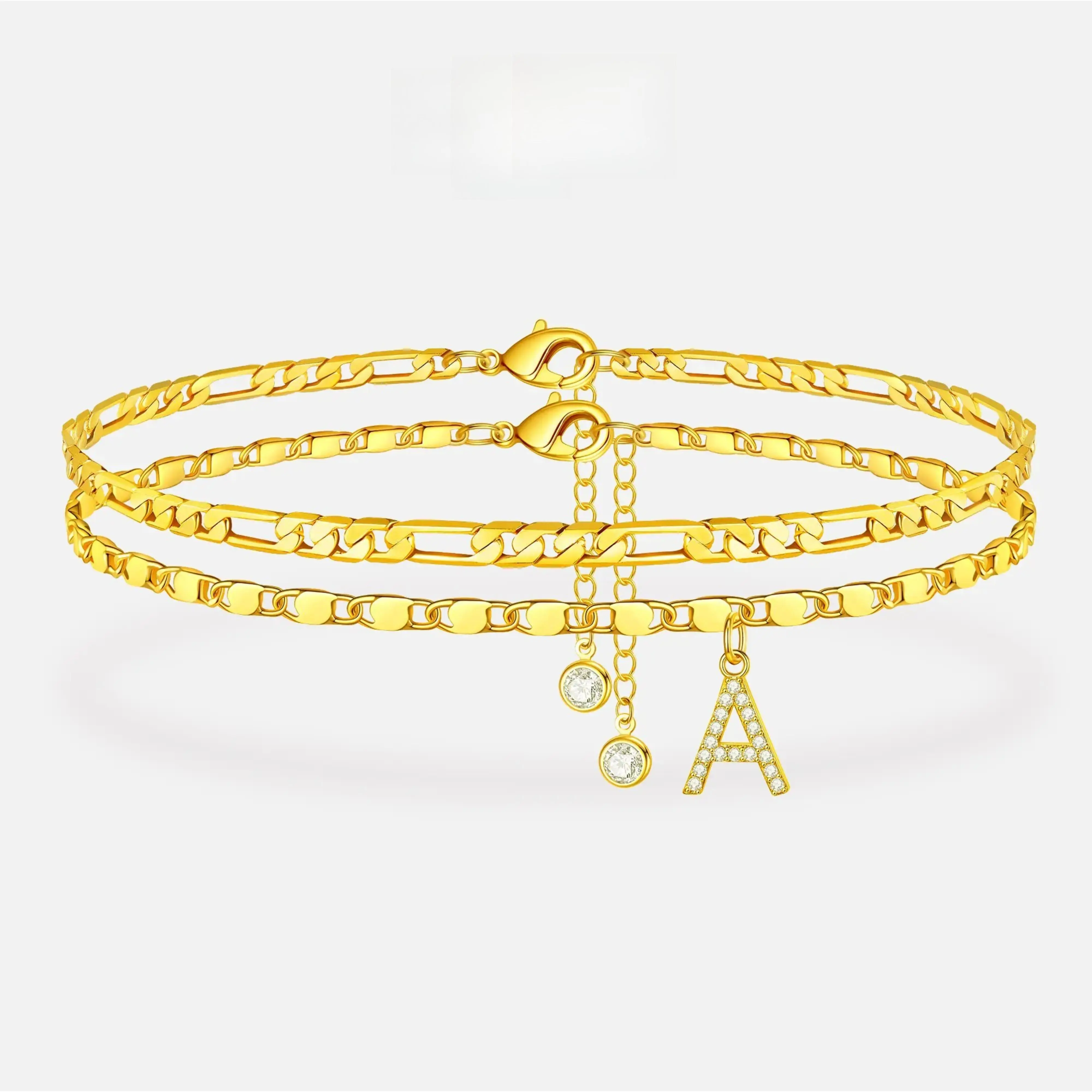 Letter Layered Ankle Bracelets for Women, Dainty Initial Pendant Anklet Set, A-Z Initials, Hypoallergenic & Waterproof, Adjustable Trendy Foot Jewelry Gifts for Girls,summervibes outdoorfun