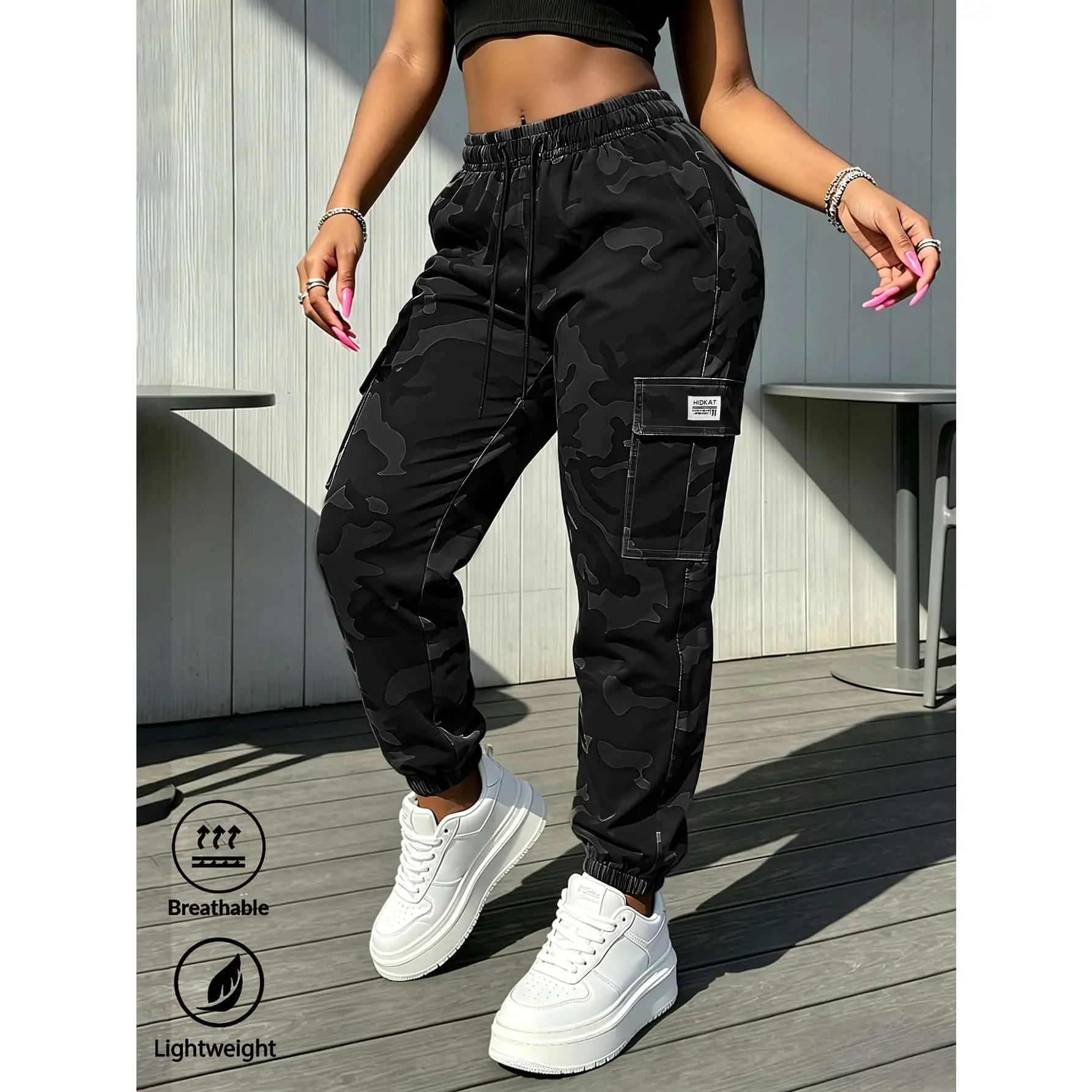 Fashion Camouflage Women's Pants, Elastic Waistband and Adjustable Drawstring, Utility Pockets, Suitable for Outdoor, Casual Wear and Outdoor Spring Autumn Summer Lightweight Breathable Women's Clothing