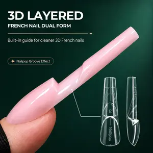 Nail Extension Dual Form Mold Clear 3D French Layered Design with Built in Groove for Easy Nail Building Salon Use 150pcs 15 Sizes