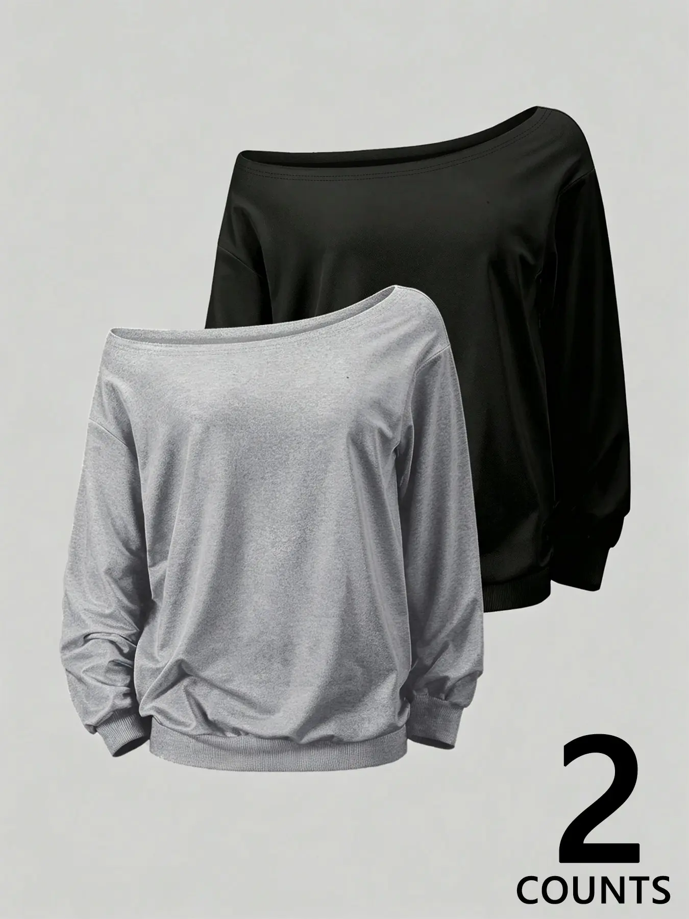 2-Pack Women's Off-The-Shoulder Long Sleeve Sweatshirts, Loose Cold Shoulder Basic Pullover Tops, Suitable For Daily Casual Outfits, Date Looks And Autumn Streetwear