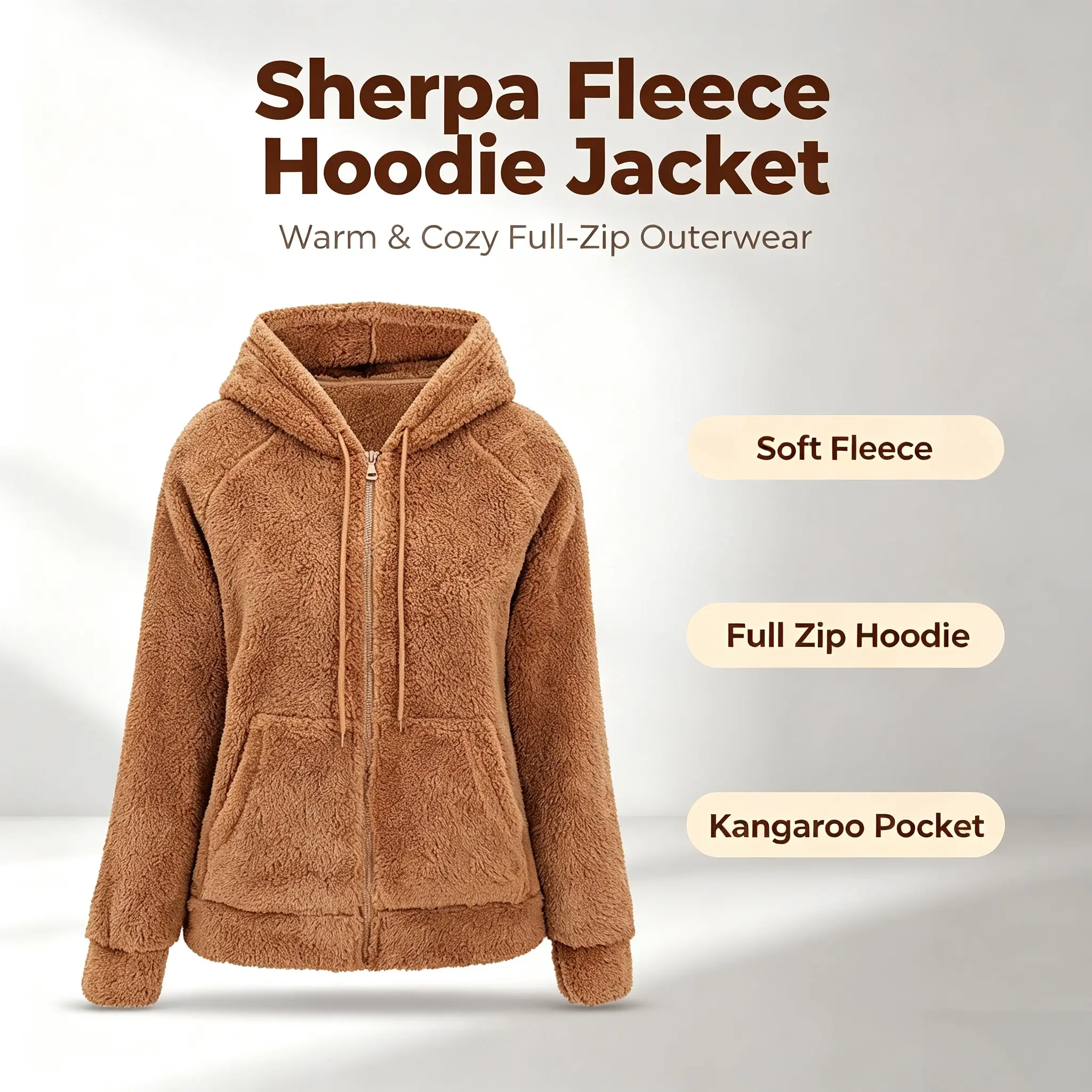 Lady's 2026 Fall Winter Hooded Neck Thick Fleece Zip-Up Hoodie, Thermal Plush Cardigan Jacket, Casual Athletic Sports Outerwear for Women, Coats & Tops for Women