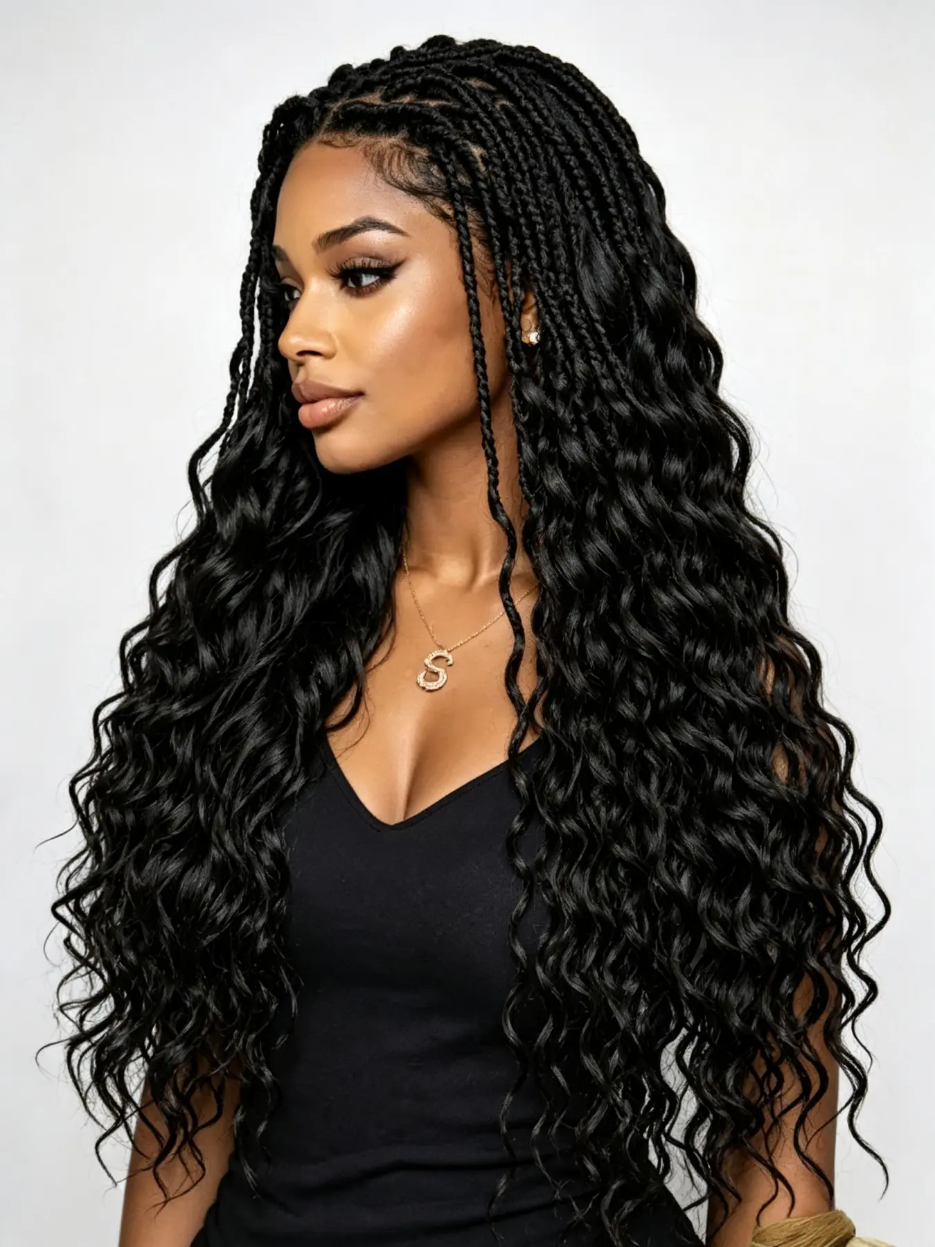 Water Wave Full Lace Synthetic Braided Wigs for Women, 34 Inches Lace Knotless Box Braiding Wig with Curly Baby Hair