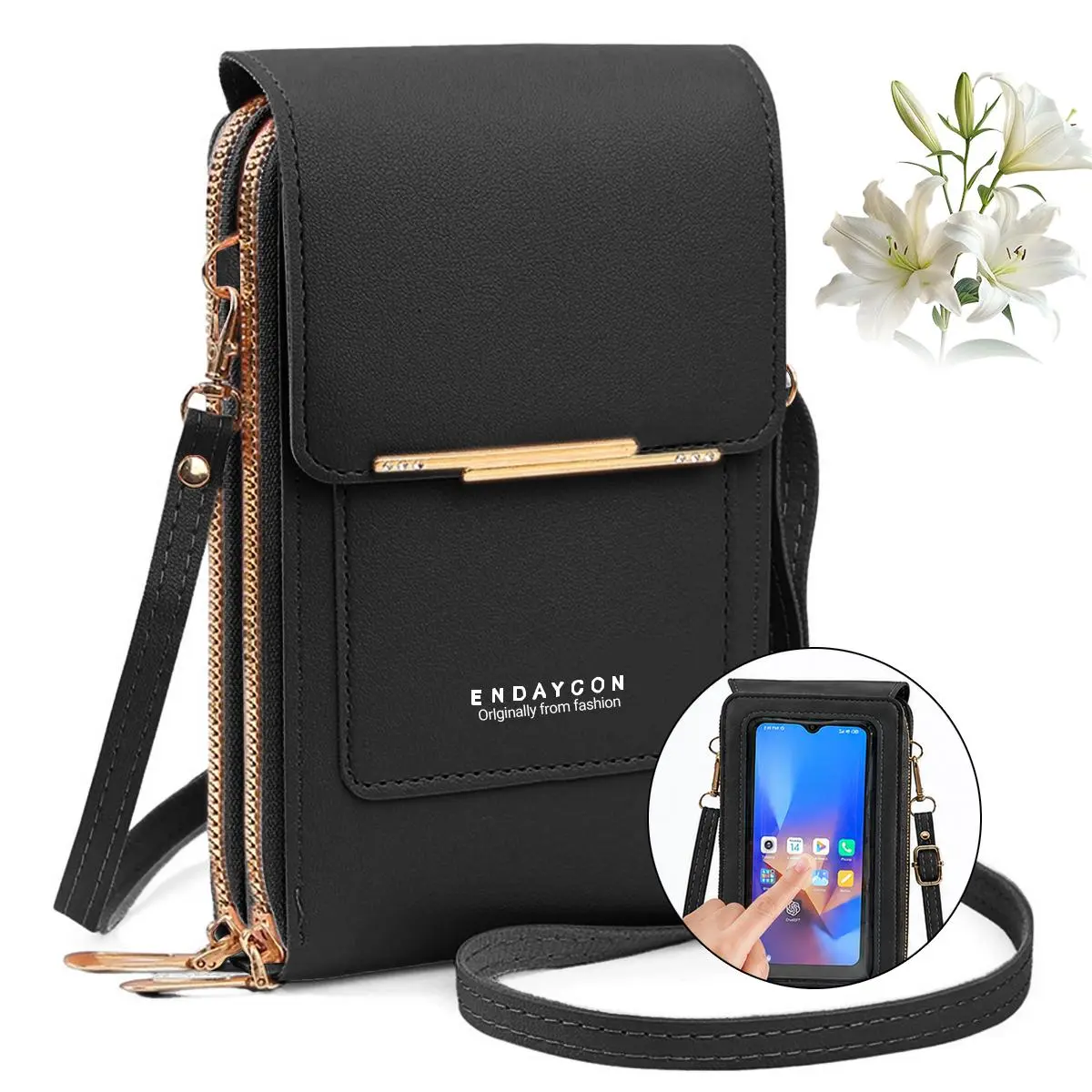 Women's PU Leather Touch Screen Crossbody Phone Bag - Adjustable Strap, Detachable Coin Pouch, Magnetic Closure, Zip+Snap, Multi-Compartment Hands-Free Wallet Purse, Concert Bag, Fits iPhone & Android, Casual Use (Summer 2026 Trend)