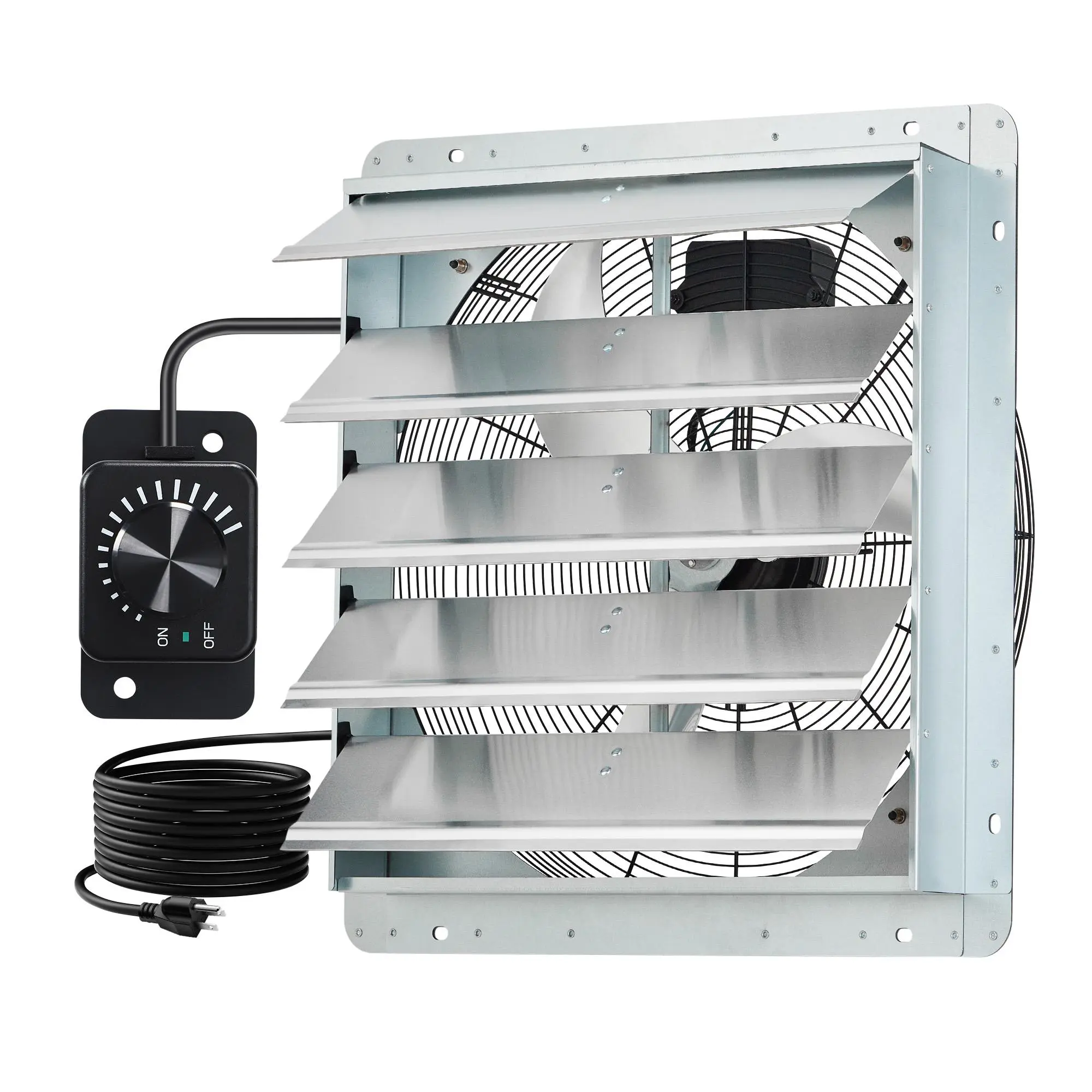 20-Inch Wall-Mounted Shutter Exhaust Ventilator with Speed Controller, 4000 CFM Energy Saving EC Motor Industrial Unit, Heavy-Duty Metal Quiet Ventilation for Garage, Greenhouse, Energy Saving Ventilator, Industrial Fan