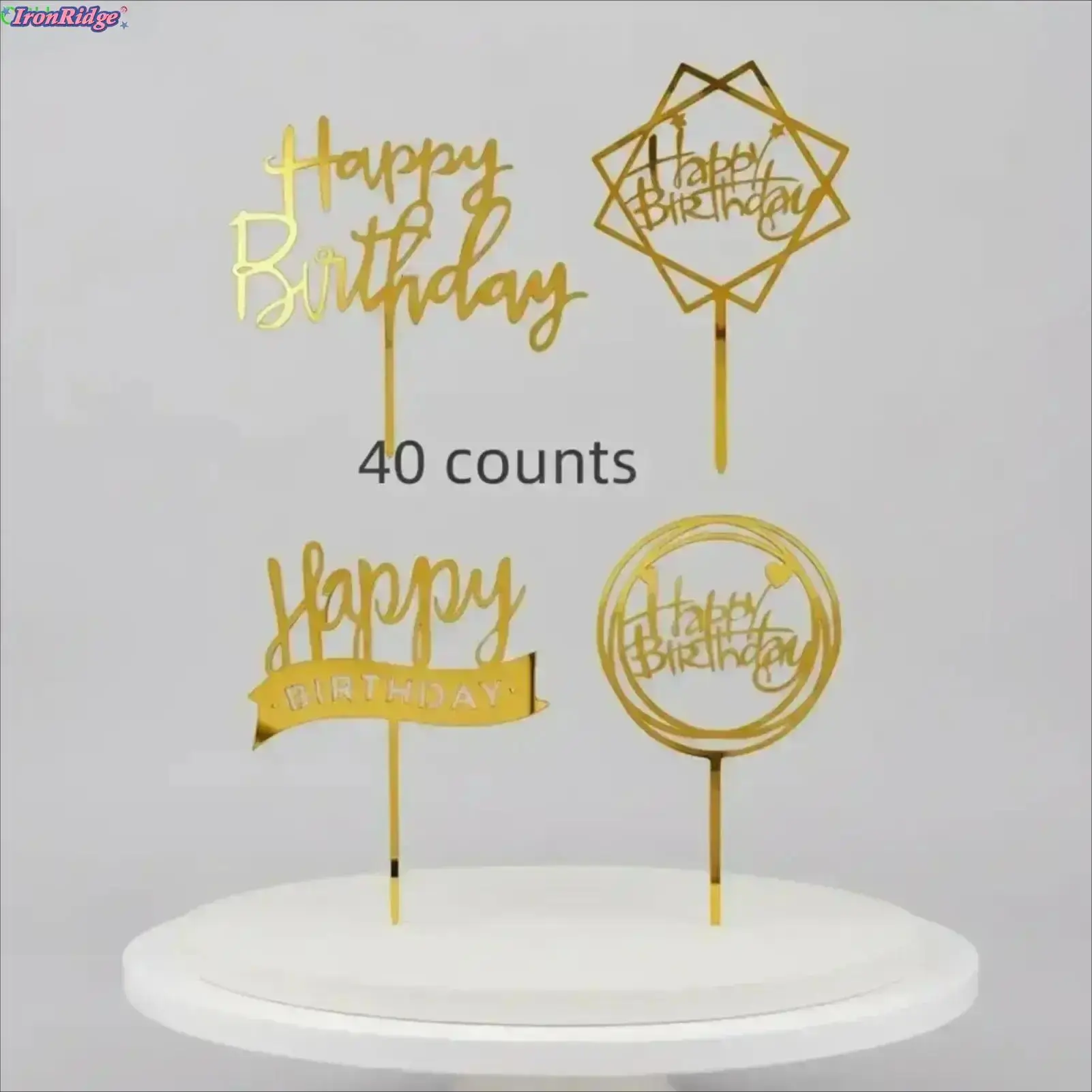 IronRidge 40-Piece Happy Text Birthday Cake Topper Set, Creative Celebratory Cake Decoration Supplies, Dessert Decor Accessories for Birthday Parties
