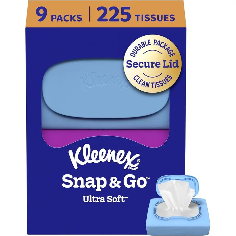 Outdoor store Kleenex Snap & Go Ultra Soft Facial Tissues, 9 On-the-Go Packs, 25 Tissues per Pack, 3-Ply, Packaging May Vary